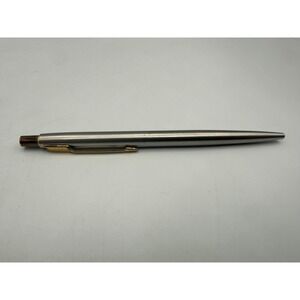 Vintage Parker Jotter Ballpoint Pen Brushed Stainless Steel Gold Trim USA Made